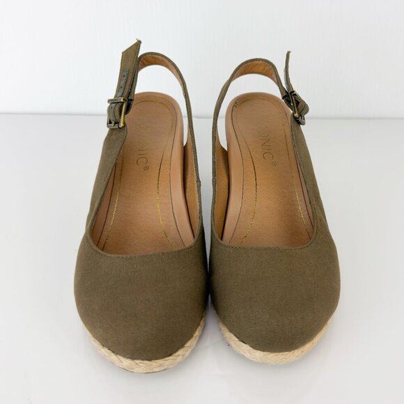 VIONIC Aruba Coralina Canvas Wedges Slingback Rattan Olive Green Espadrilles 7 - Picture 9 of 13